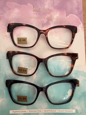 Nicole Miller Tortoiseshell & Black Cat-Eye Reading Glasses 3 - Pack +2.00 Power